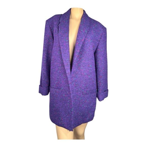 Vintage Elliot Andrews Oversized Purple Tweed Blazer - Picture 1 of 6